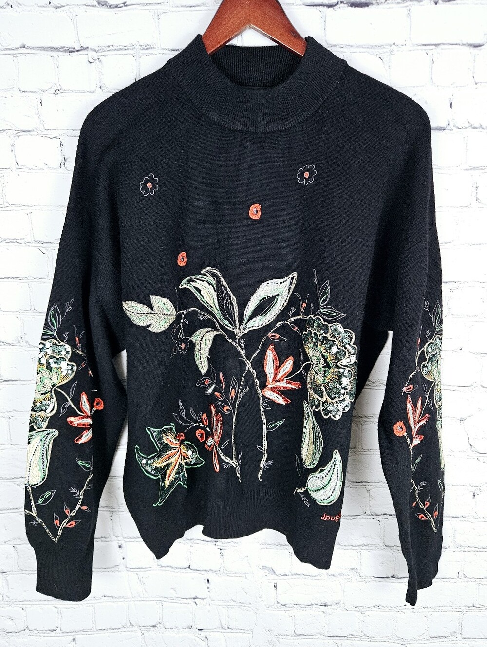 DESIGUAL | embroidered & sequin floral motif knit sweater